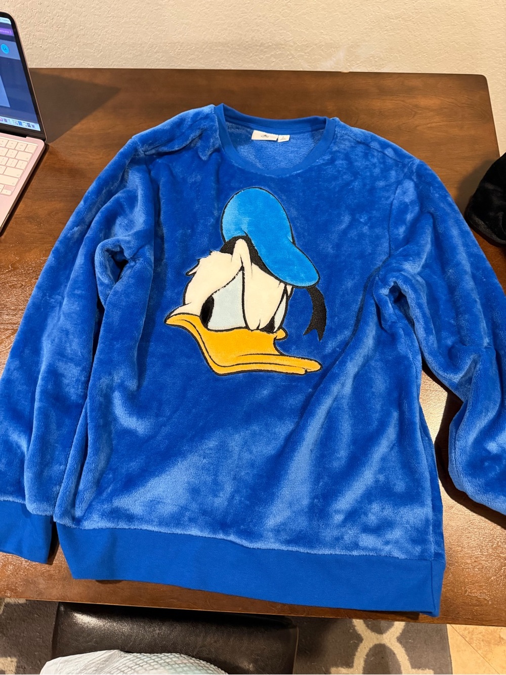 Disney Blue Donald Duck Plush Crewneck Sweater - Bright Blue with Yellow Accent